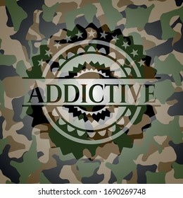 Addictive Camo-Emblem. Vektorillustration Illustration. Detaillierte Angaben.