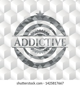 Addictive grey badge with geometric cube white background