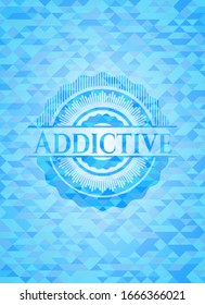 Addictive sky blue emblem with triangle mosaic background