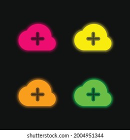 Adding To The Cloud four color glowing neon vector icon