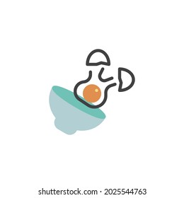 Adding egg into bowl flat icon, vector sign, egg cooking colorful pictogram isolated on white. Symbol, logo illustration. Flat style design