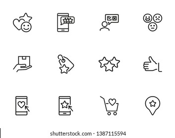 Adding to favorites line icon set. Thumb up, stars, hearts. Mobile app concept. Can be used for topics like approval, shopping, feedback