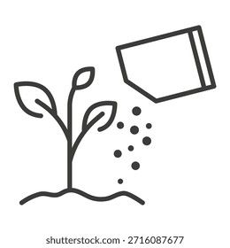Adding fertilizer to the soil icon. Growing seedlings. Plant growth line symbol.