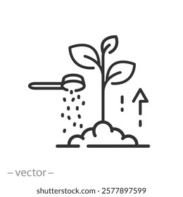 adding fertilizer to soil icon, intensive plant growth, growing seedlings, horticulture, thin line symbol on white background - editable stroke vector illustration