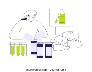 Agregar conservantes de alimentos Ilustración vectorial de concepto abstracto. Uso de conservantes de alimentos, ciencias naturales, biología y química del sector, ciencia de los alimentos, aditivos, sustancias, metáfora abstracta.