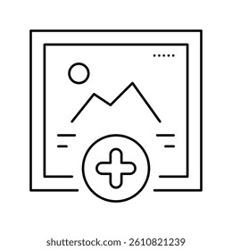 adding image social media ugc line icon vector. adding image social media ugc sign. isolated contour symbol black illustration