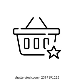 Adding items to wish list. Shopping basket and star symbol. Pixel perfect, editable stroke