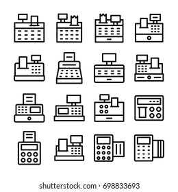 Adding Machine, Cash Box, Cash Register, Checkout, Electronic Vector Icons Set 