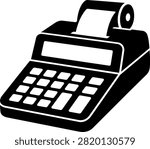 Adding machine vector illustration with paper roll receipt printing system for business finance accounting bookkeeping office tasks.