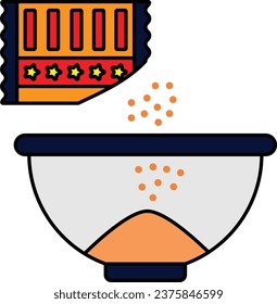 Adding and Mixing Flour and Yeast in Bowl concept, Pouring Spices vector icon design, Bakery and Baked Goods symbol, Culinary and Kitchen Education sign, Recipe development stock illustration