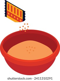 Adding and Mixing Flour and Yeast in Bowl isometric concept, Pouring Spices vector icon design, Bakery and Baker symbol food preparation and Kitchen Utensils sign Recipe development stock illustration