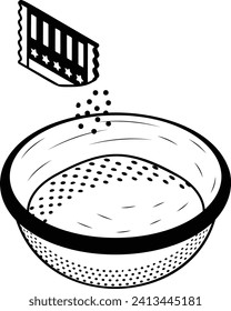 Adding and Mixing Flour and Yeast in Bowl isometric concept, Pouring Spices Hand drawn vector, Bakery and Baker drawings, food preparation and Kitchen Utensil Sketch Culinary Doodle stock illustration