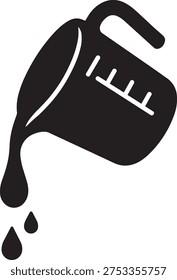Adding pouring liquid water from measuring cup with drop representing food preparation graphic vector symbol isolated