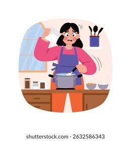 Adding salt in soup Vector illustration. EPS 10 File 