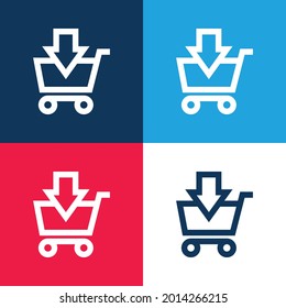 Adding To Shopping Cart E Commerce Button With Down Arrow blue and red four color minimal icon set