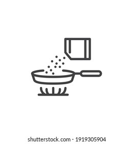 Adding spices into frying pan line icon. linear style sign for mobile concept and web design. Frying pan seasoning outline vector icon. Symbol, logo illustration. Vector graphics