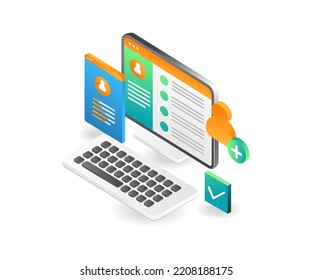 Adding team followers in isometric flat illustration