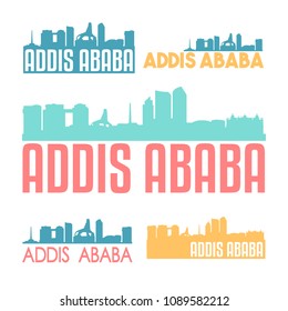 Addis Ababa Ethiopia Flat Icon Skyline Vector Silhouette Design Set Landmark Logo.