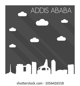 Addis Ababa Ethiopia Skyline City Flat Silhouette Design Background.