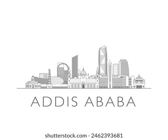 Addis Ababa skyline cityscape illustration in black and white 