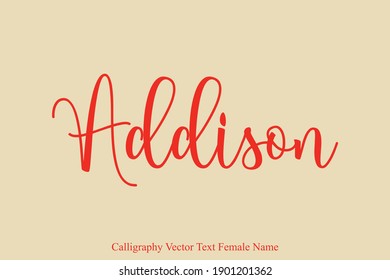 Addison Female name - Beautiful Handwritten Lettering  Modern Calligraphy Red Text on Light Yellow Background