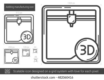 Additing manufacturing vector line icon isolated on white background. Additing manufacturing line icon for infographic, website or app. Scalable icon designed on a grid system.