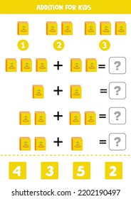 Addition with autumn book. Educational math game for kids. 