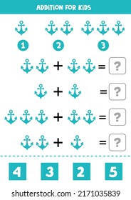 Adición con ancla azul. Juego educativo de matemáticas para niños. 