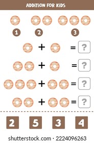 Addition with cartoon vanilla cupcake. Educational math game for kids. 