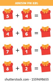 Addition with Christmas present boxes.