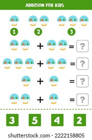 Addition with Christmas snow globe. Educational math game for kids. 