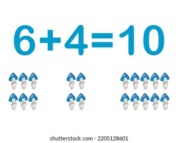 Addition components. Mathematical formula addend plus addend equals sum. Printed material, banner, table for children, schoolchildren. School education, logical tasks.