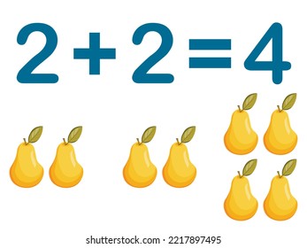 Addition components. Mathematical formula addend plus addend equals sum. Printed material, banner, table for children, schoolchildren. School education, logical tasks.