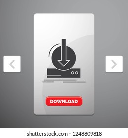 Addition, content, dlc, download, game Glyph Icon in Carousal Pagination Slider Design & Red Download Button