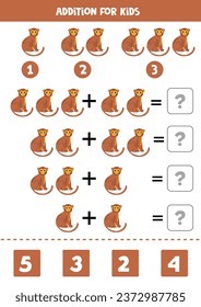 Addition with cute cartoon monkey. Educational math game for kids. 