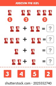  Adición con un tiburón rojo lindo. Juego educativo de matemáticas para niños. 