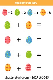 Addition of Easter eggs for kids. Solve the equation.