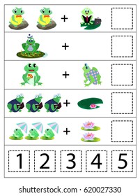 Addition Frog Printables Game Vector Illustration