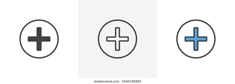 Addition Function and Increment Icons. Create New Page or Document Addition Symbols.