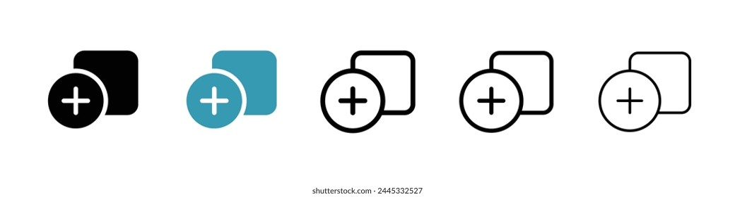 Addition Function and New Creation Icons. Sum Icon and Add Page or Document Symbols.