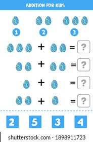 Addition game with cartoon Easter egg. Math game for kids.