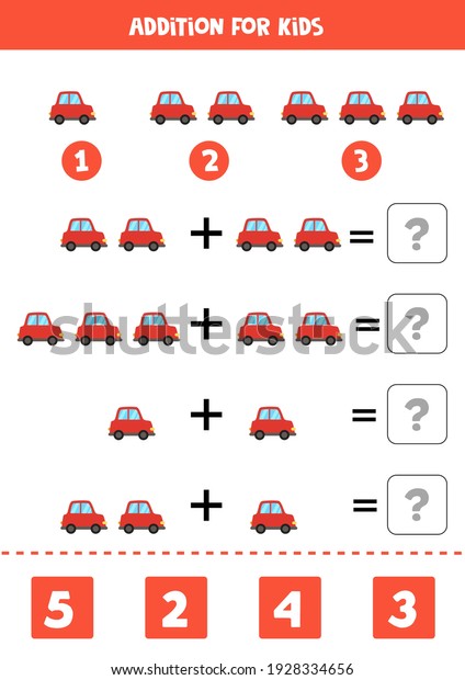 Addition\
game with cartoon red car. Math game for\
kids.