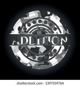 Addition grey camo emblem. Vector Illustration.