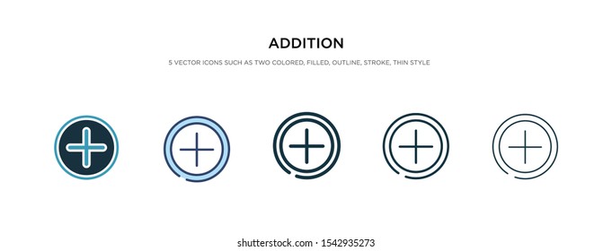 addition icon in different style vector illustration. two colored and black addition vector icons designed in filled, outline, line and stroke style can be used for web, mobile, ui