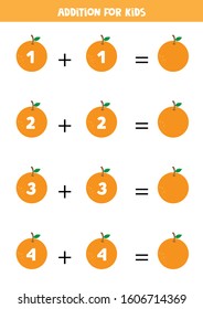 Addition for kids with oranges.