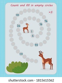 Addition math game for schoolchildren. You need to go through the path adding each step by 3.