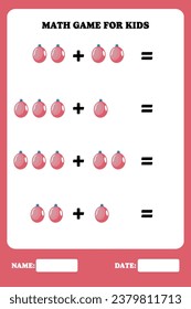 Addition page for kids. Educational math game for children with bottle. Printable worksheet design. Learning mathematic.