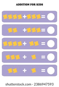 Addition page for kids. Educational math game for children with cheese. Printable worksheet design. Learning mathematic.