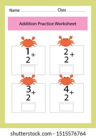 addition practice worksheet for Kindergarten