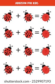 Adição com joaninhas vermelhas. Jogo de matemática educacional para crianças. 